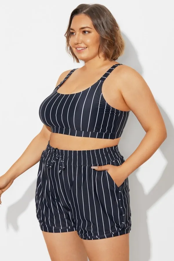 Plus Size Green Check Pinstripe Bikini Top