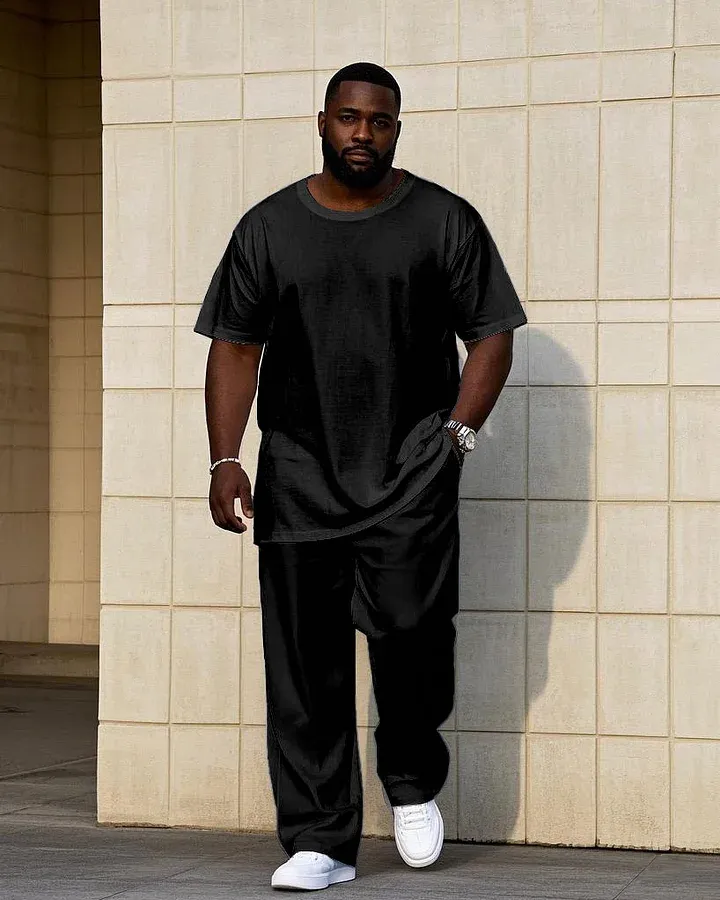 Big Men'S Solid Color 7 Color Short Sleeve T-Shirt Trousers Set