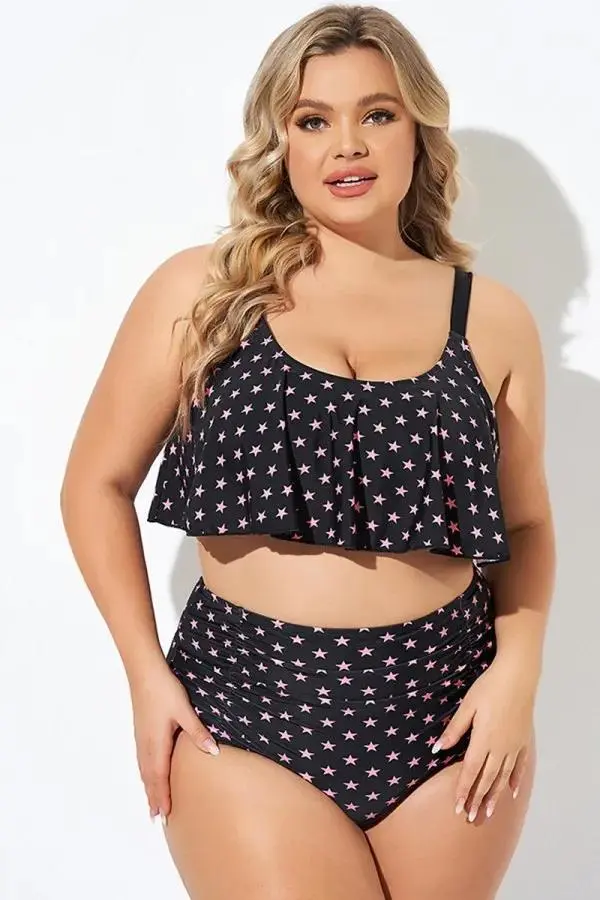 Star Pattern Ruffle Women Bikini Top