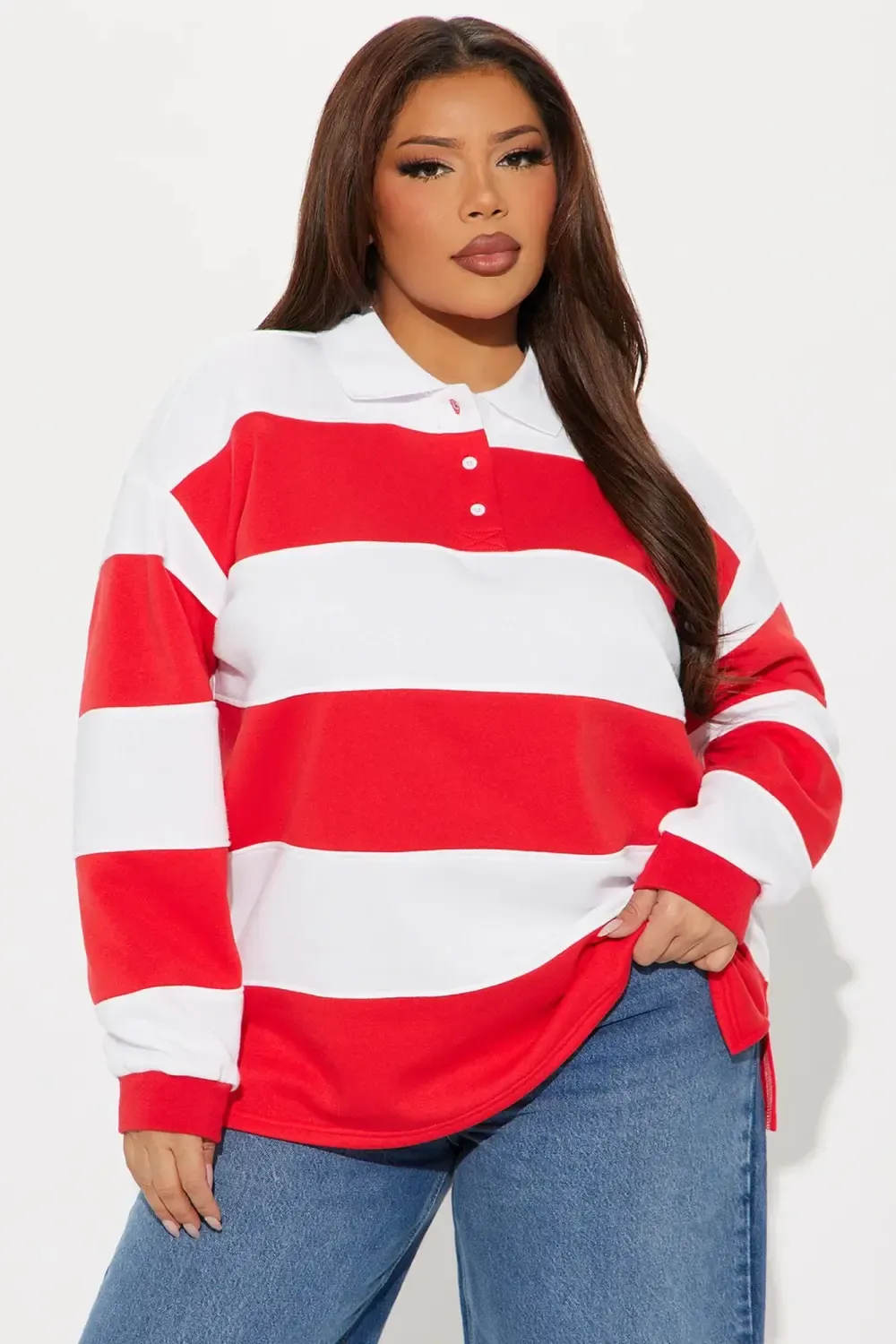Katie Rugby Striped Polo - Red/combo