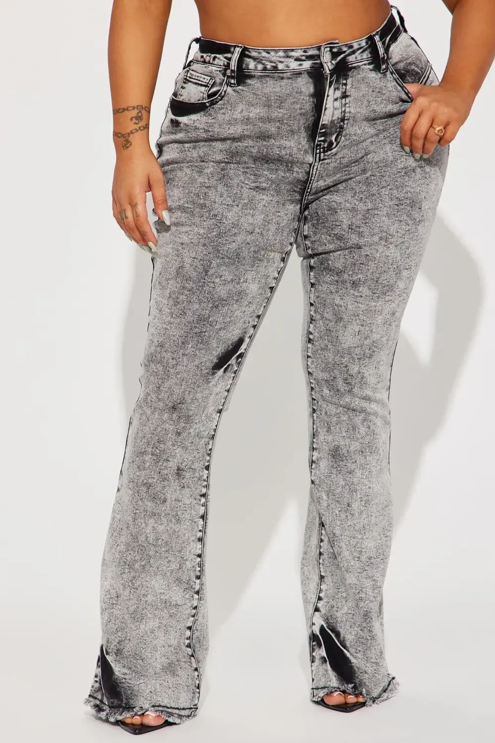 No Invite Stretch Flare Jeans - Acid Wash Black