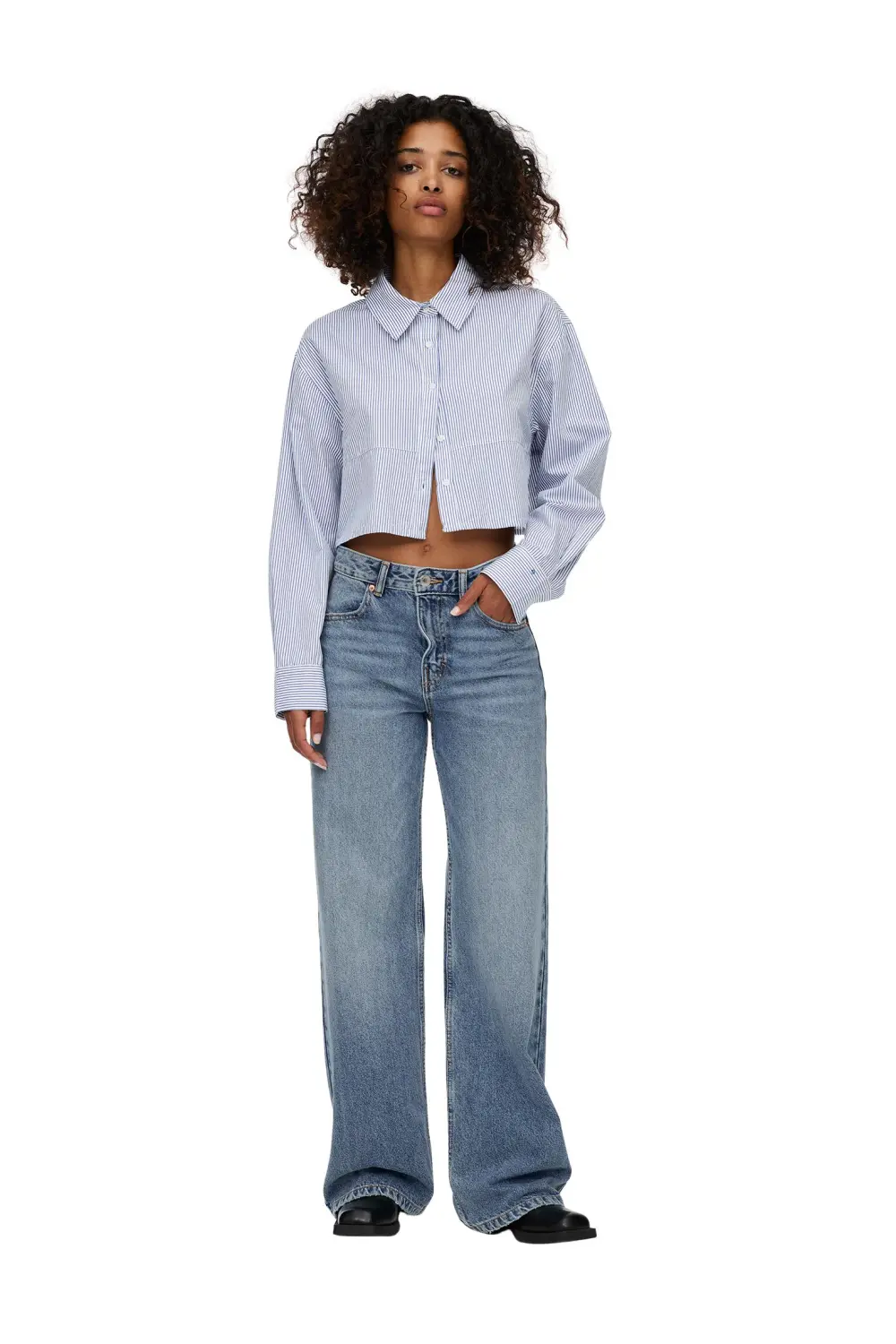 Jeans wide leg tiro alto