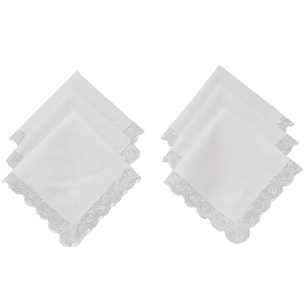 Six Ladies' Pure White Lace Decorated Handkerchiefs