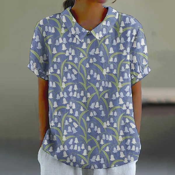 Women's Convallaria Majalis Floral Lapel Shirt