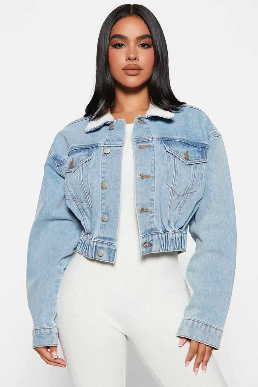 Flip The Script Denim Bomber Jacket - Medium Wash