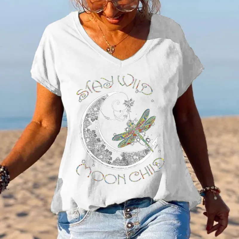 Stay Wild Moon Child Dragonfly Black T-shirt