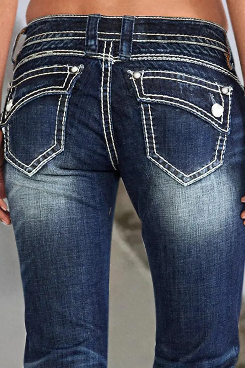 Ripped Raw Hem Wash High Stretch Low Waist Capri Jeans