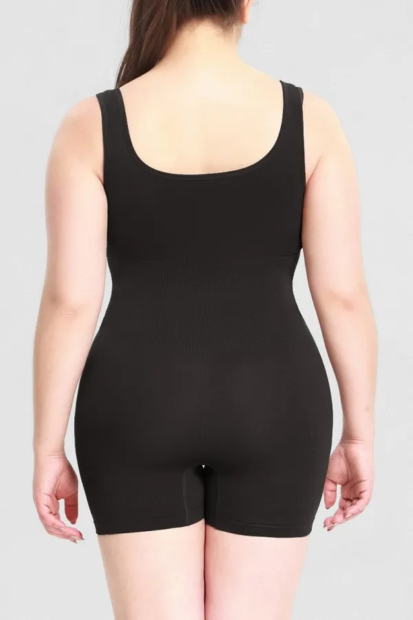 Black Wide Straps Scoop Neck Mid-Thigh Bodysuit