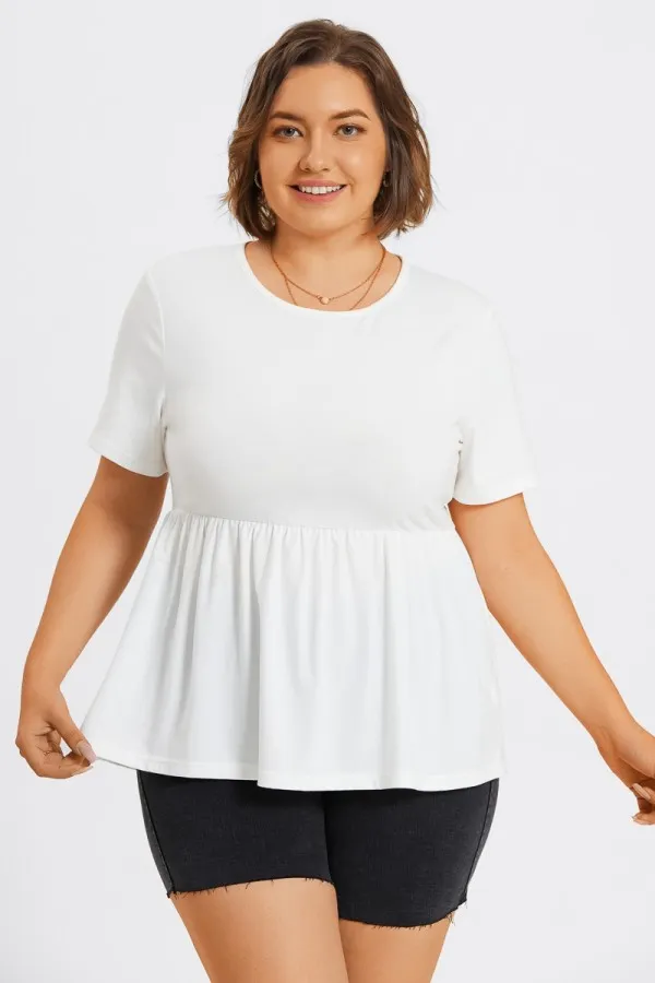 Black Peplum Short Sleeve Round Neck Top