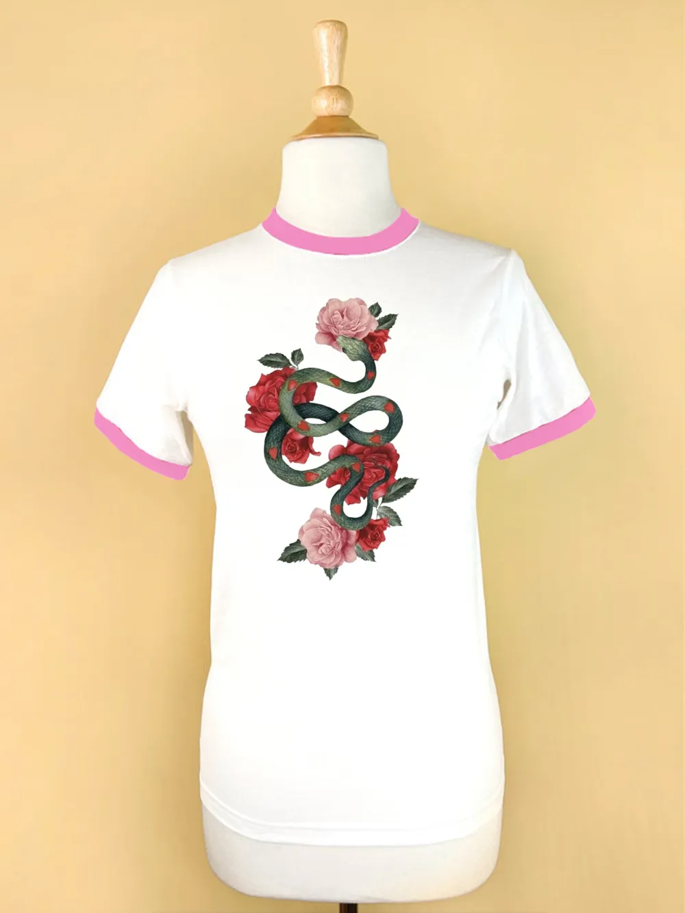 Vintage Snake And Rose Graphic Tee In Pink Edge
