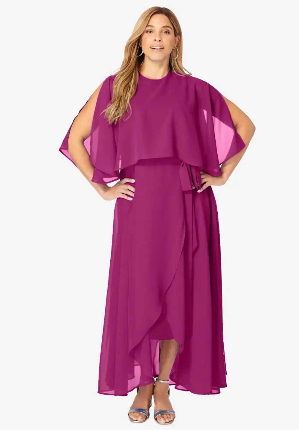 Georgette Maxi Cape Sleeve Dress