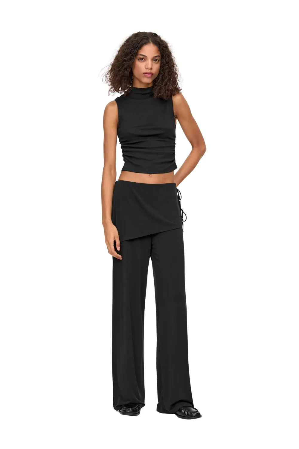 High neck gathered top