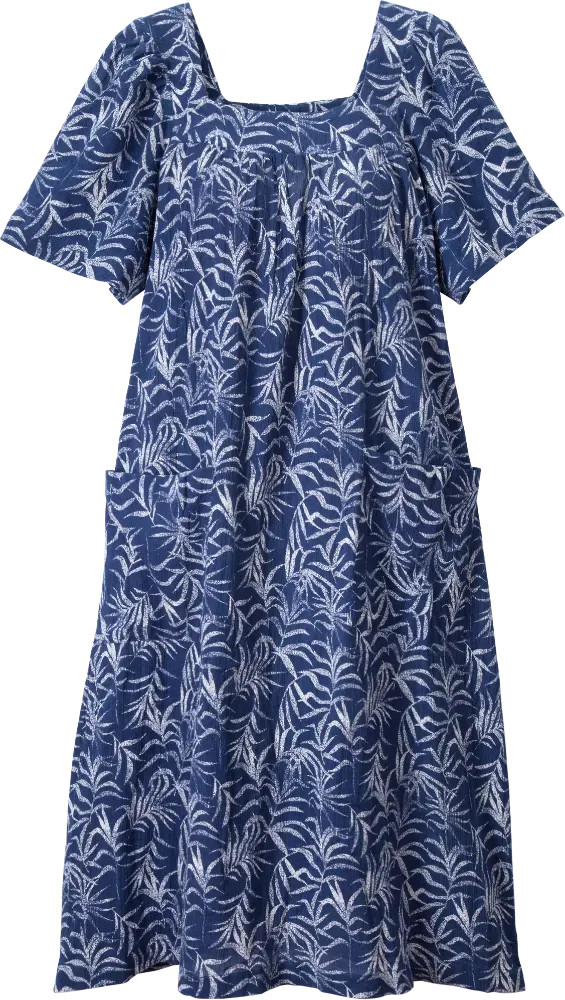 Short-Sleeve Cotton Gauze Print Muumuu