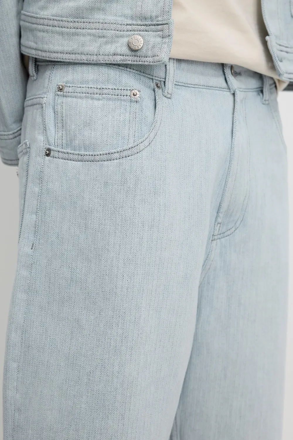 Baggy textured denim Bermuda shorts