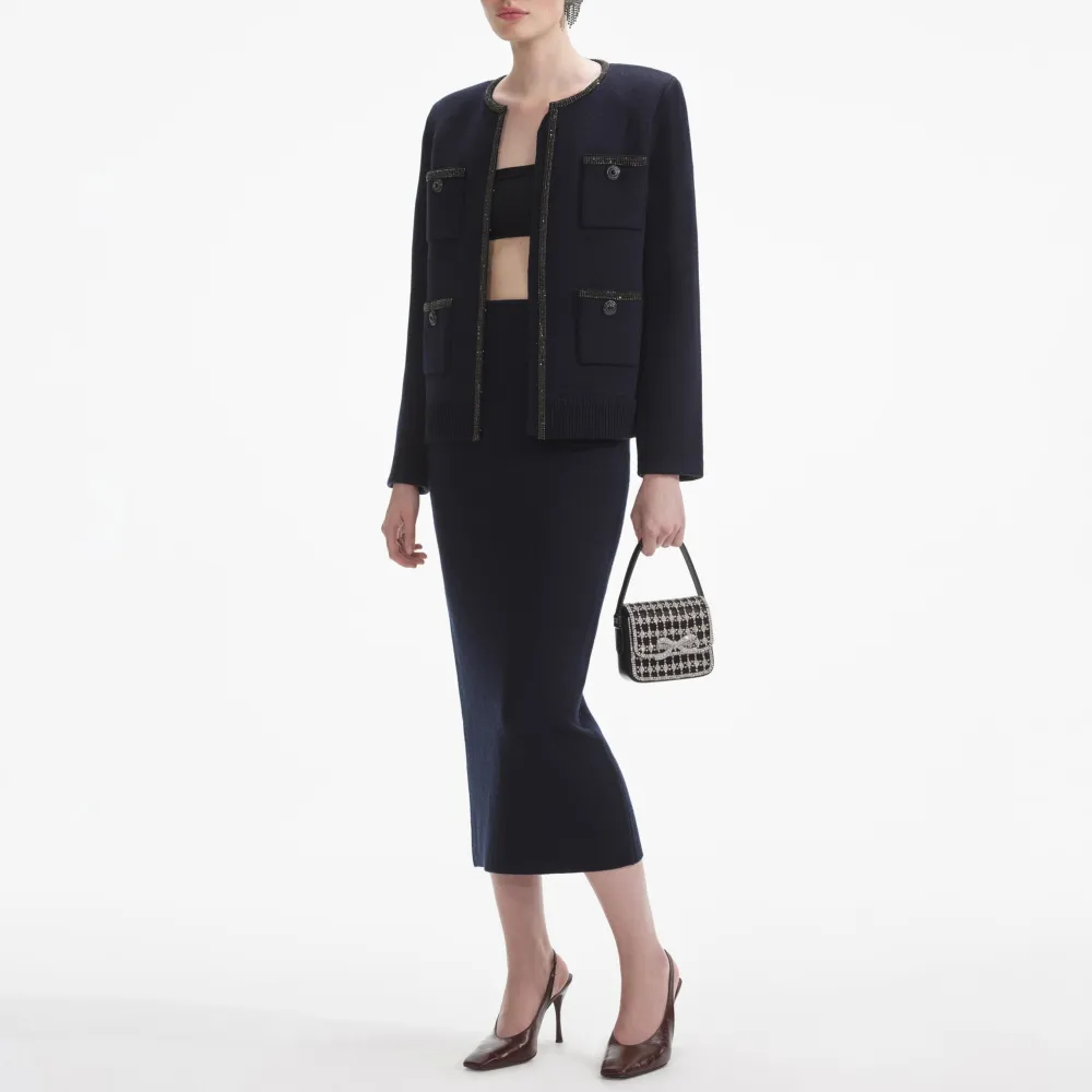 Navy Embellished Knit Cardigan