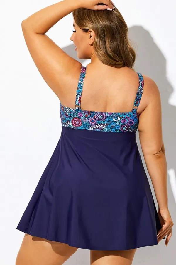 Plus Size Bohemian Multi Print V-Neck Swimdress
