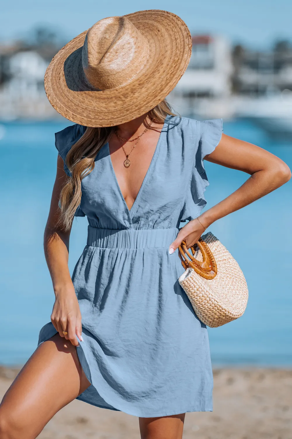 Romantic Ruffles Blue Cover-Up Mini Dress
