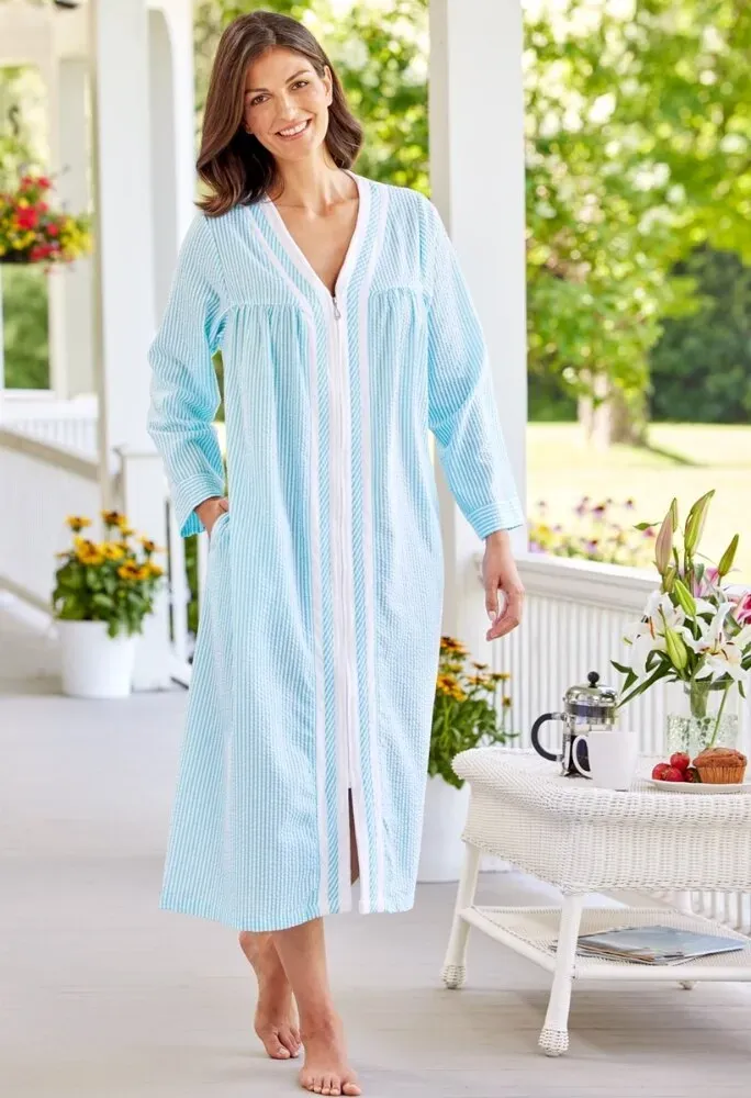 Women's Zip-Front Seersucker Robe
