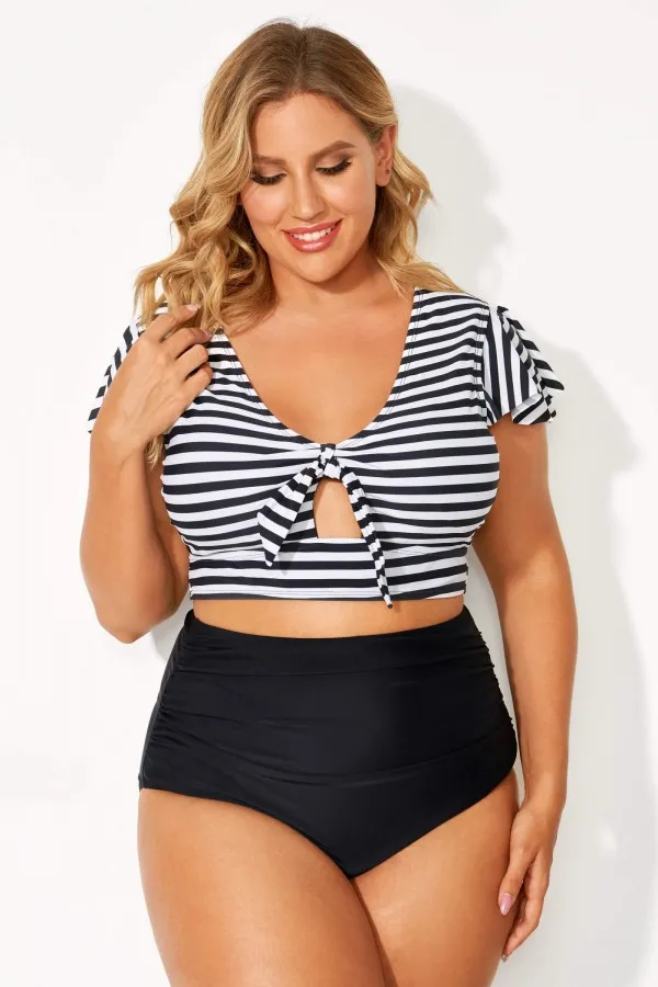 Red Geometric Interwoven Print Bikini Top