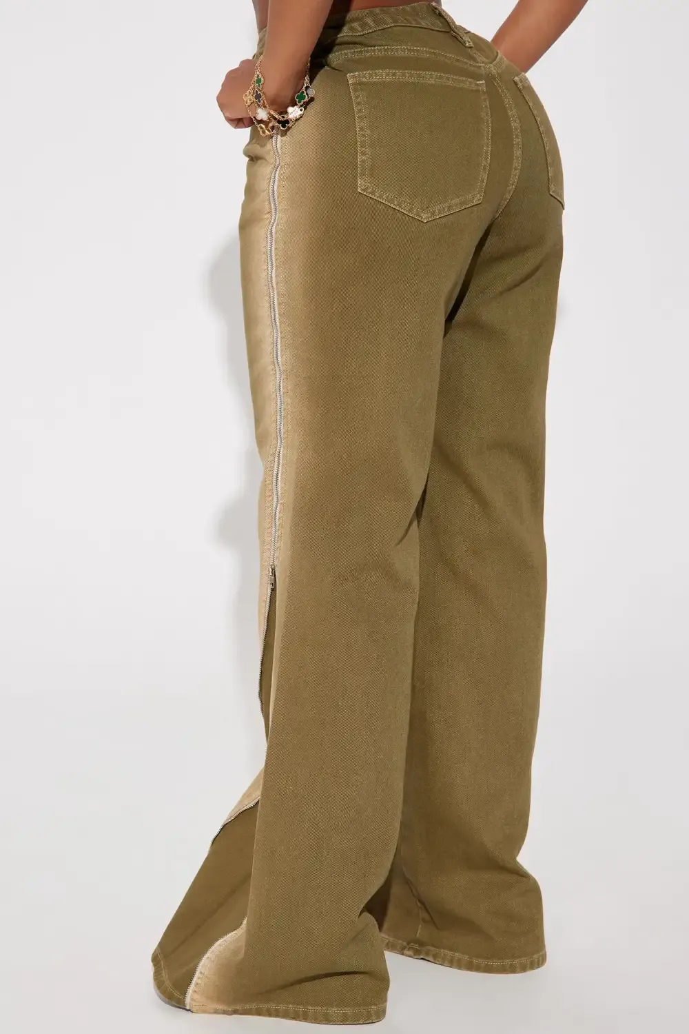 Let's Kick It Zip Straight Leg Jeans - Olive