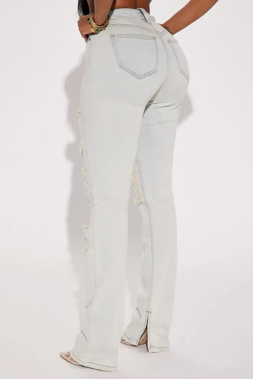 Ma Cherie Tinted Slim Straight Jeans - Light Wash
