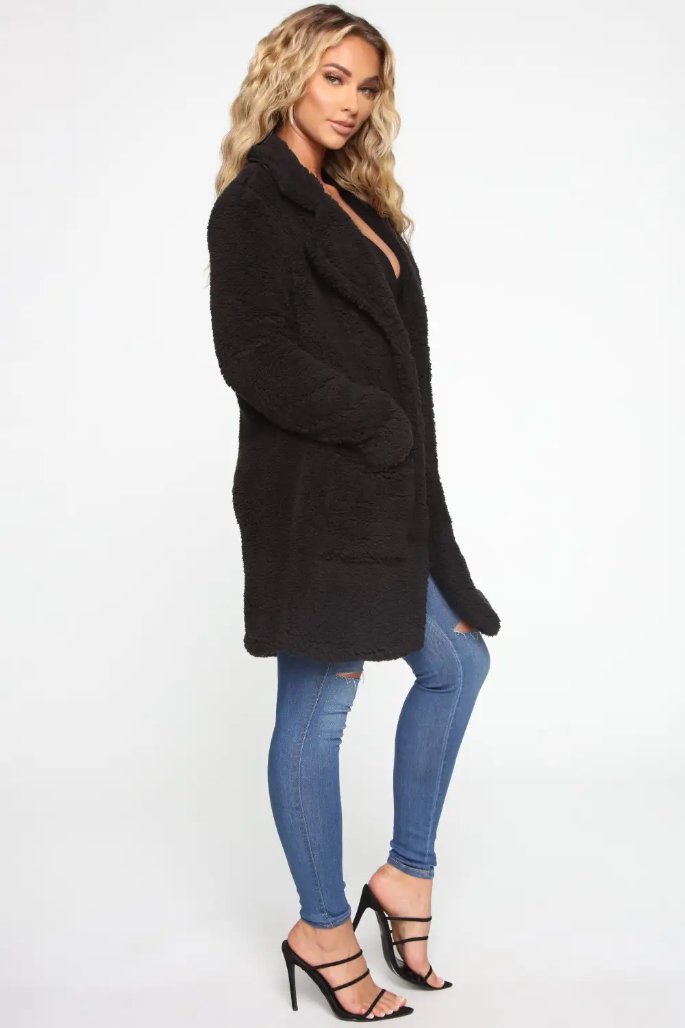 Keep Each Other Warm Sherpa Coat - Black