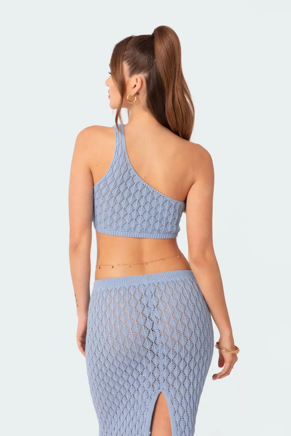 Mermaid One Shoulder Crochet Crop Top