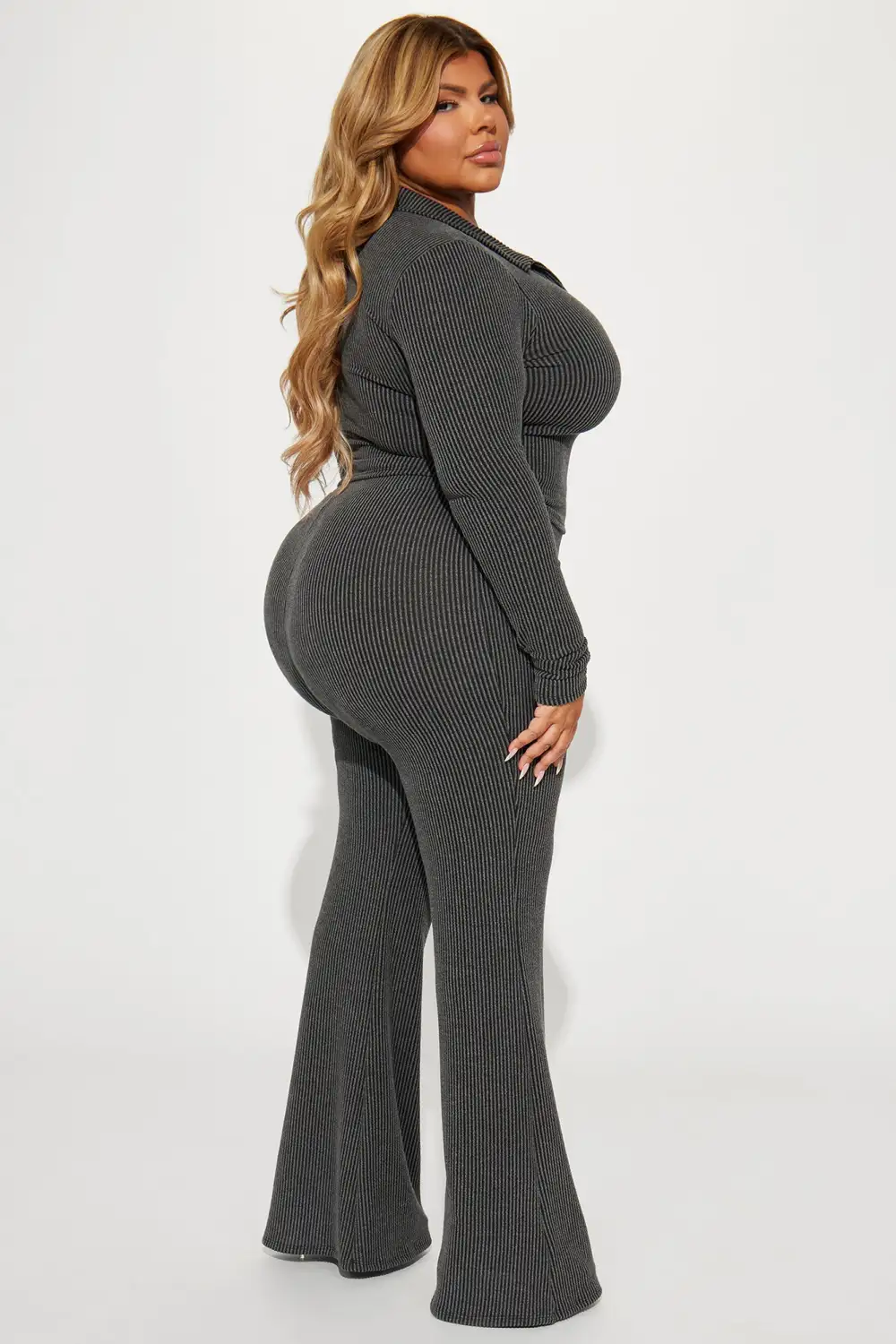 Josie Ribbed Long Sleeve Set - Charcoal
