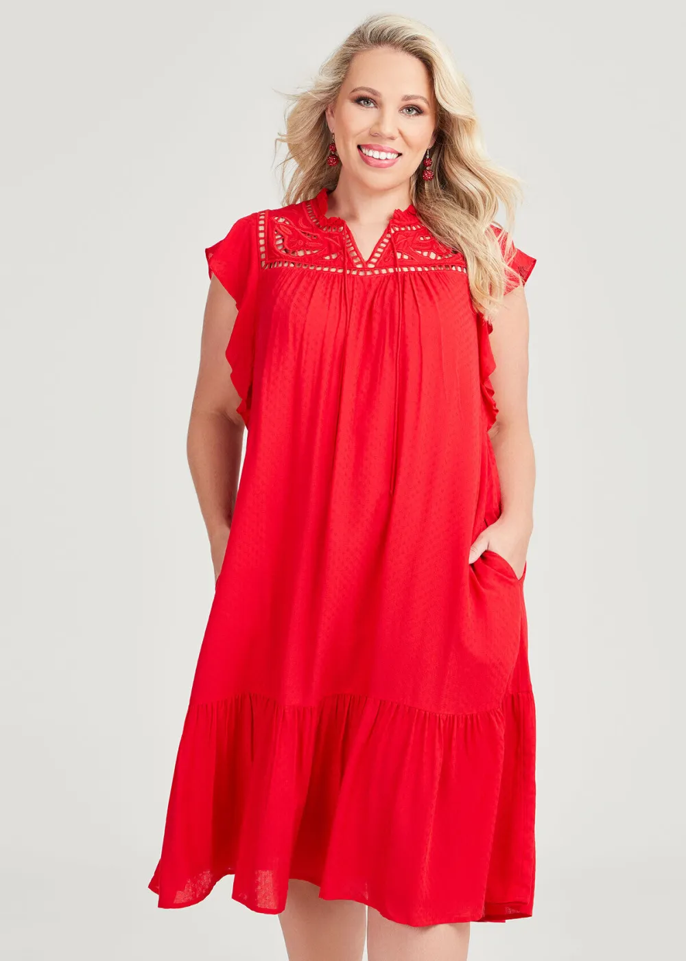 Natural Dobby Cutout Dress
