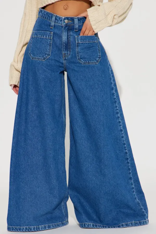 Full Stop Palazzo Jeans - Medium Wash