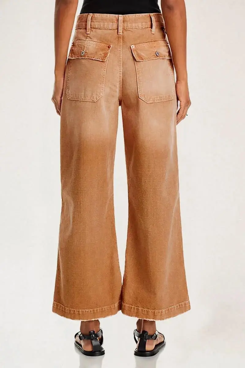 Flap Pocket Back Mid Waist Crop Pants Without Belt