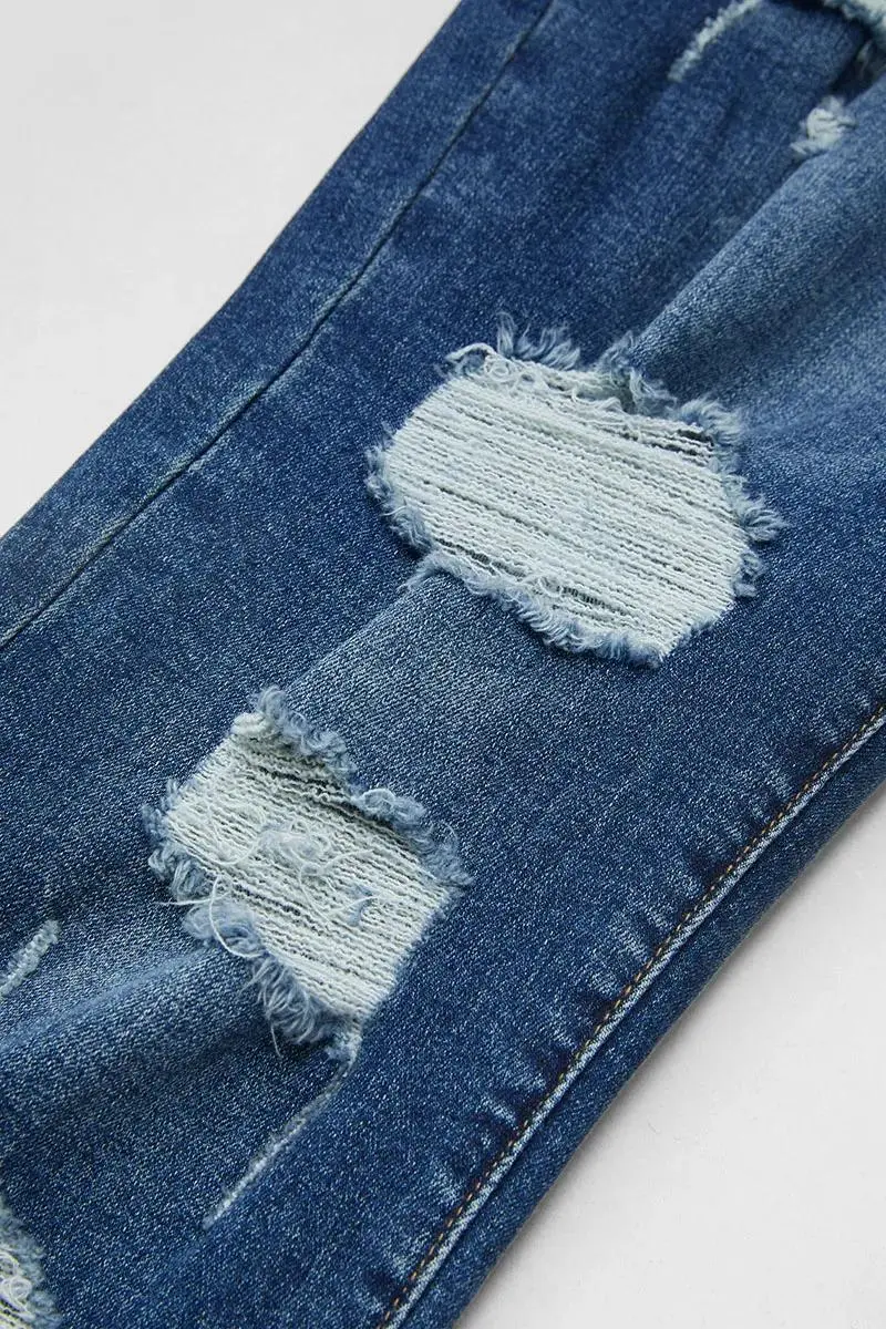 Button Up Ripped Raw Hem Mid Rise Capri Jeans