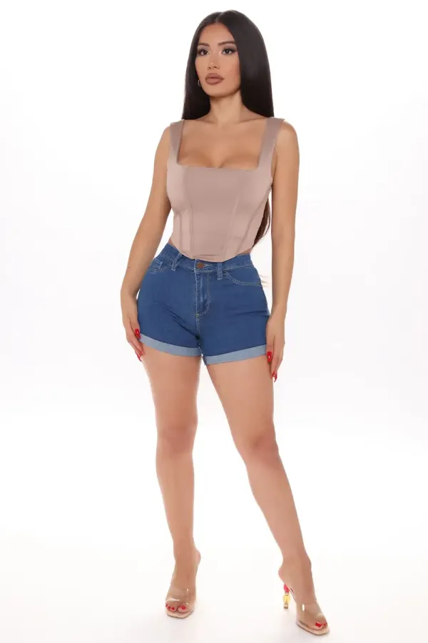 No Muffin Top Denim Shorts - Medium Wash