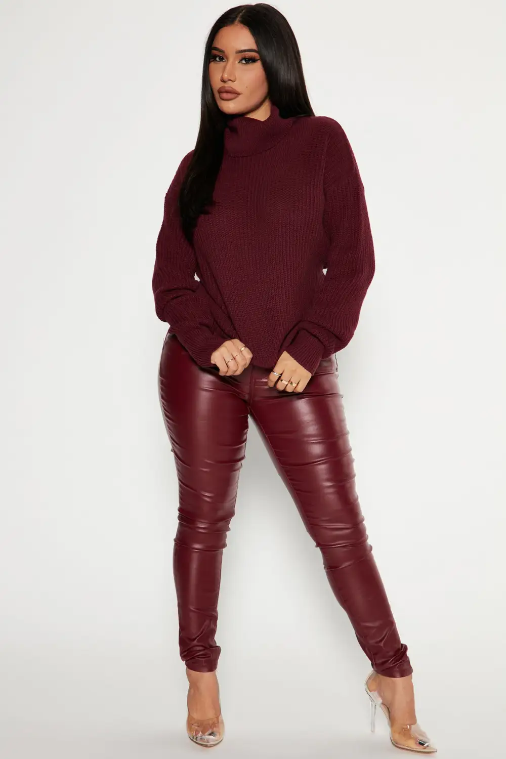 Roll With The Flow Turtleneck Sweater - Burgundy
