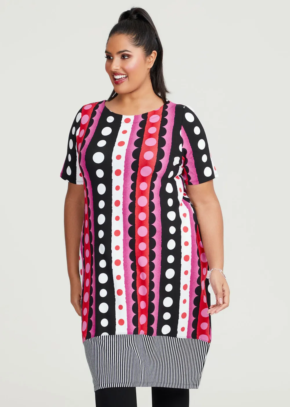 Natural Linear Spot Stripe Dress