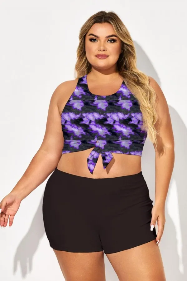 Plus Size Tie-Dye Knotted Crop Bikini Top