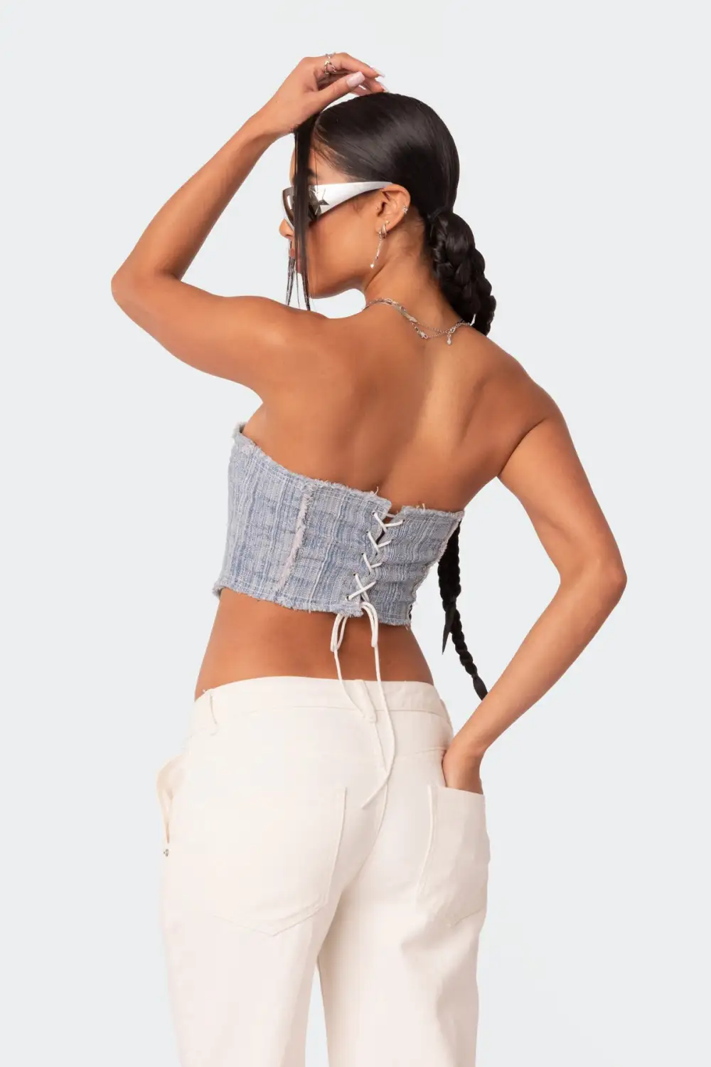 Cici Distressed Denim Corset