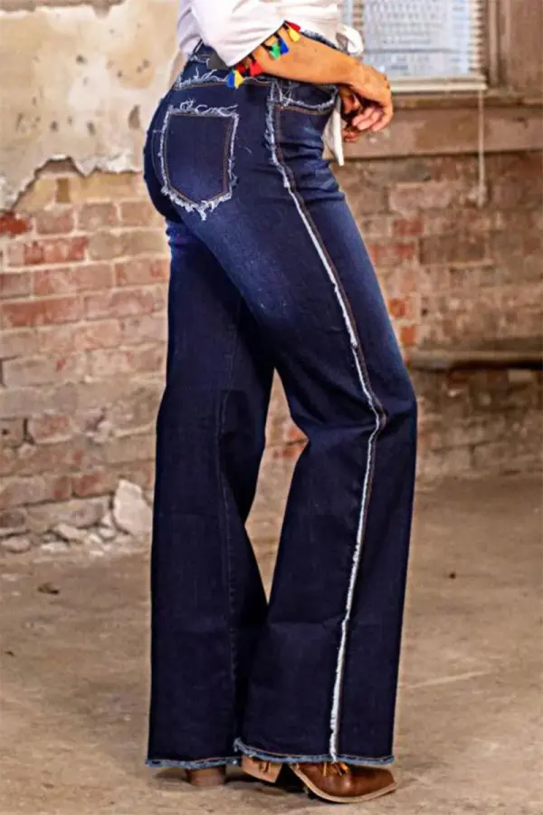 Raw Hem Wash High Stretch Mid Waist Flare Jeans