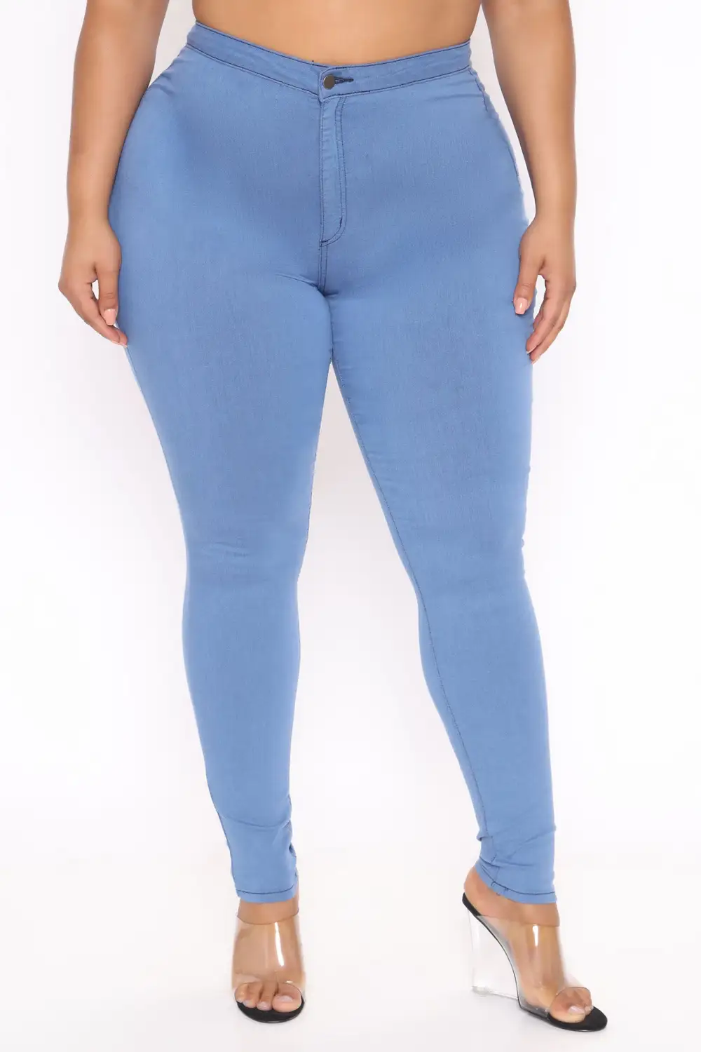 Super High Waist Denim Skinnies - Medium Blue