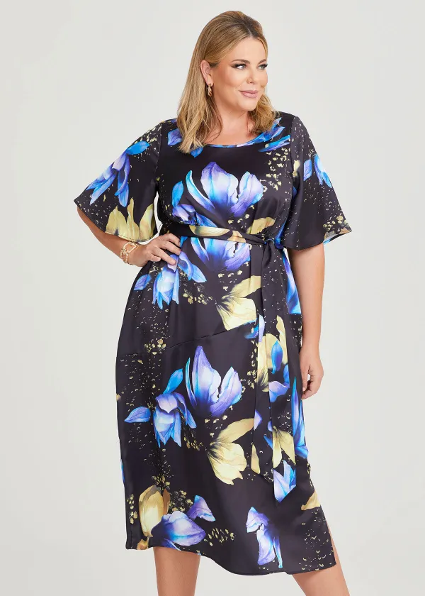 Midnight Bloom Satin Dress
