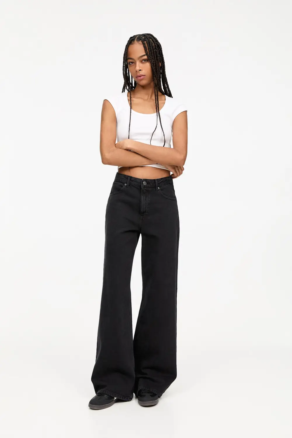 Jeans wide leg tiro alto