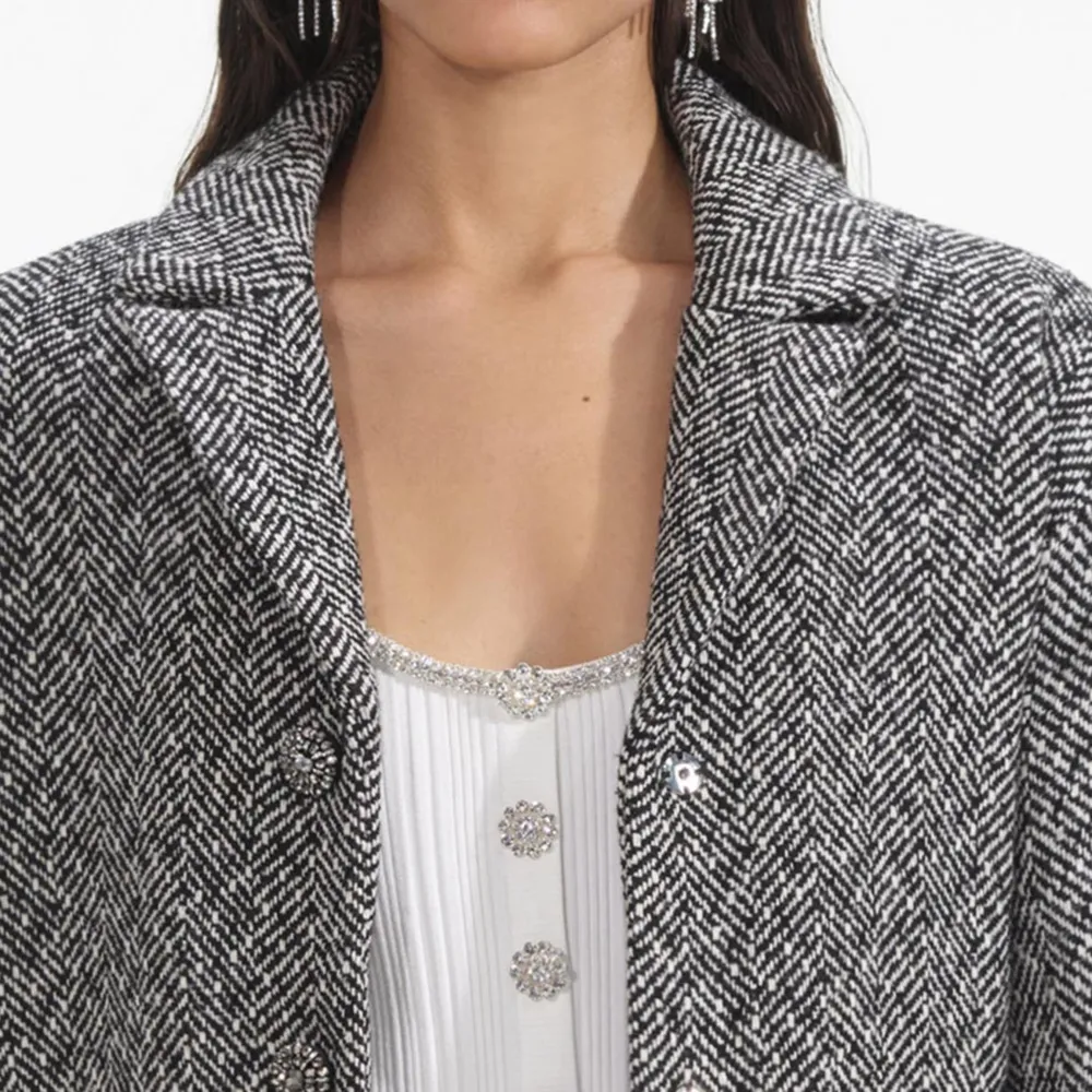 Black Herringbone Bomber Jacket