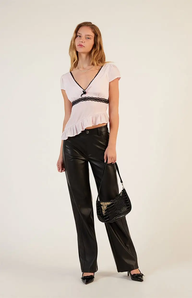 LA Hearts Lace Trim Asymmetrical Top