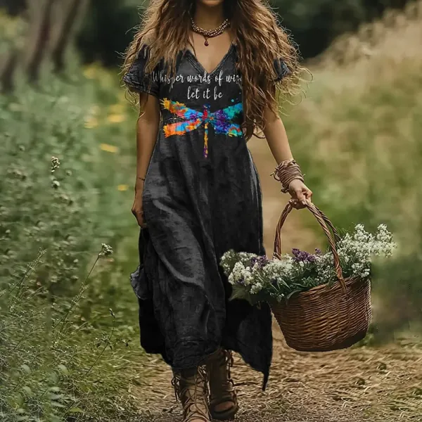 Women's Vintage Whisper Of Wisdom Dragonfly Art Print Dress