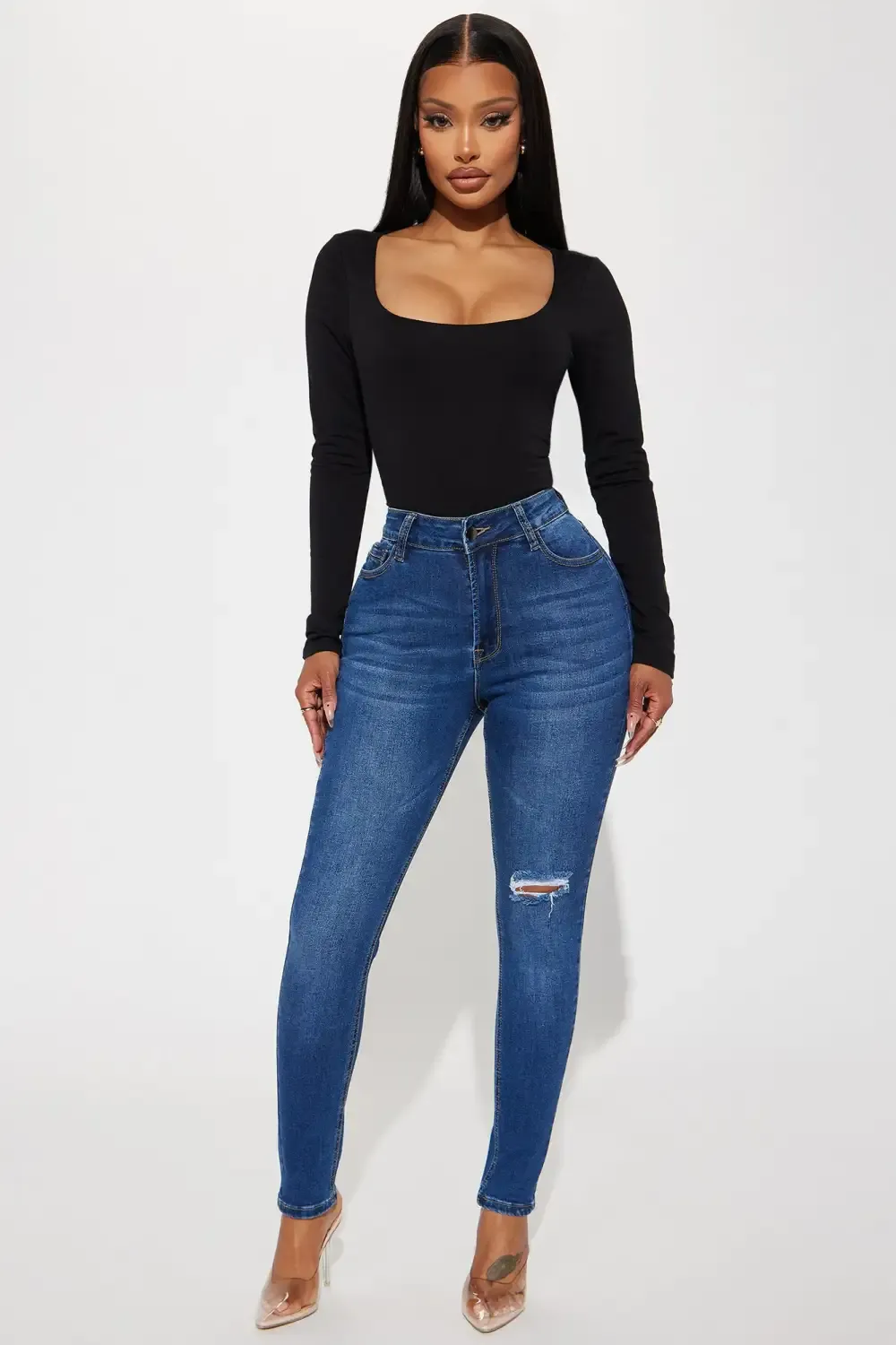 Lia Super Soft Ripped Booty Lifter Skinny Jeans - Medium Wash