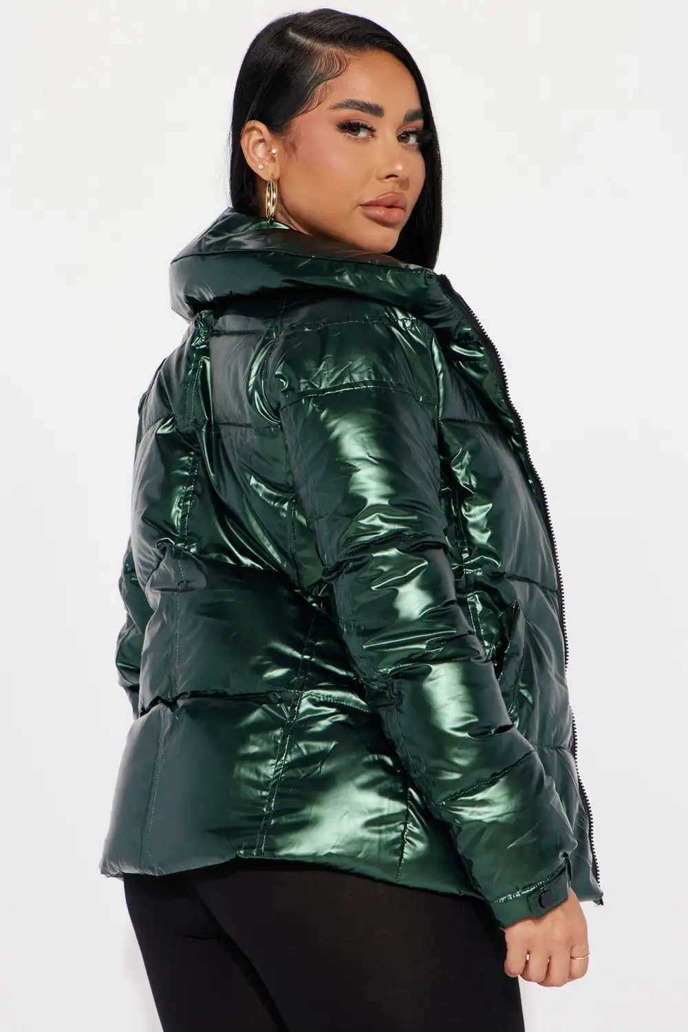 I Need Space Metallic Puffer Jacket - Green