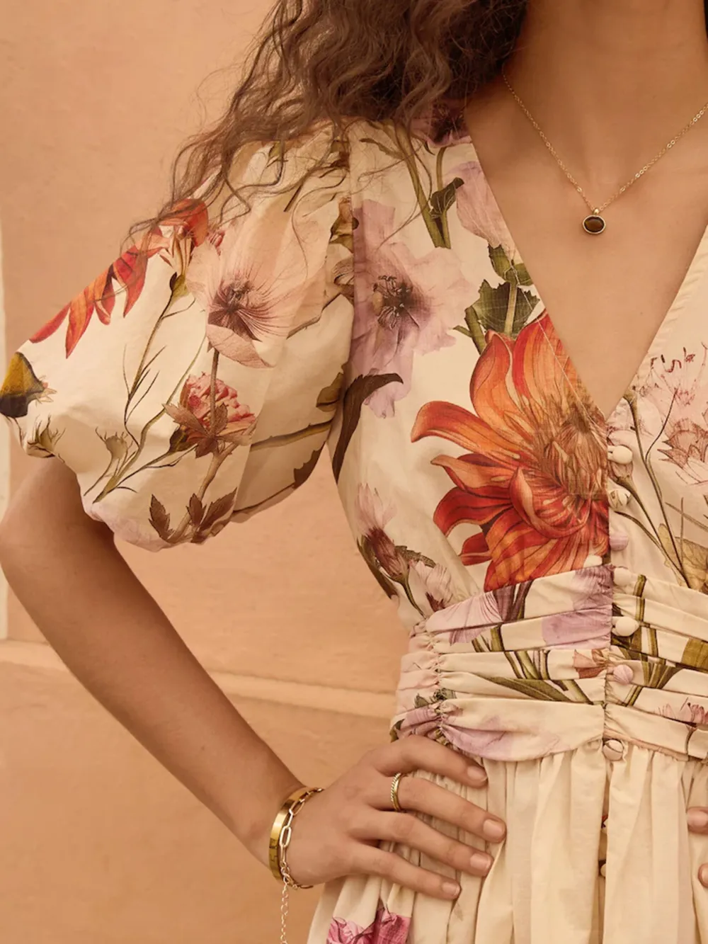 Elegant And Flowing Puff Sleeve Floral Printed Dress