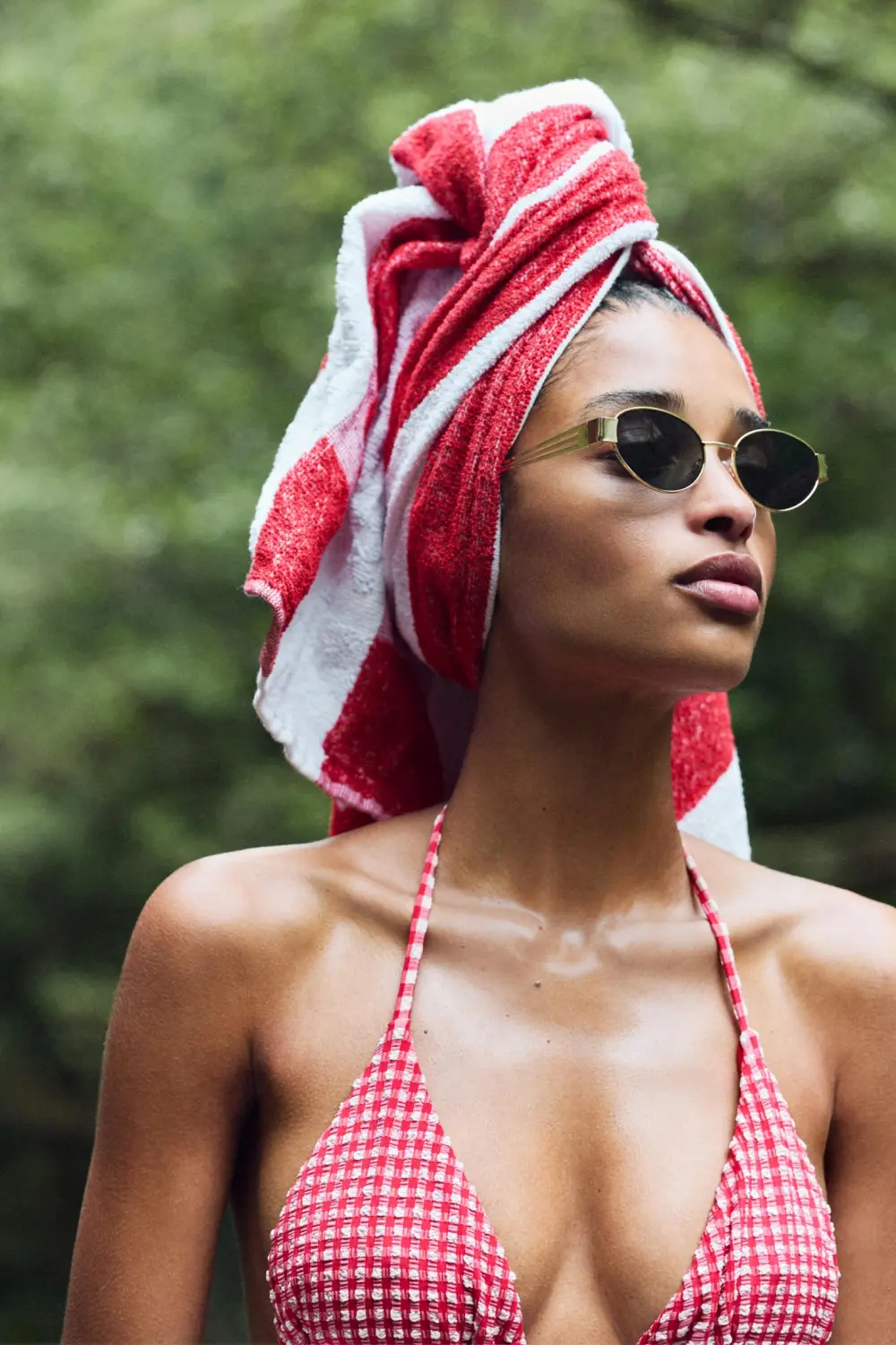 Gingham triangle bikini top