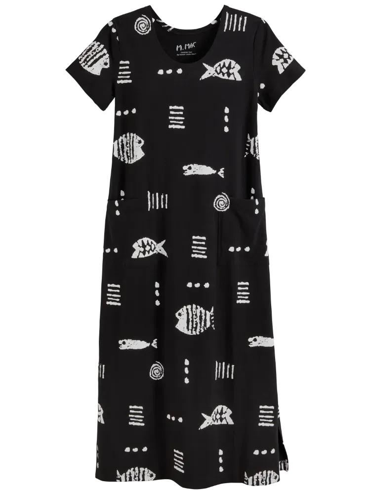 M.MAC Rock Fish Cotton Knit Ankle-Length Dress With Pockets