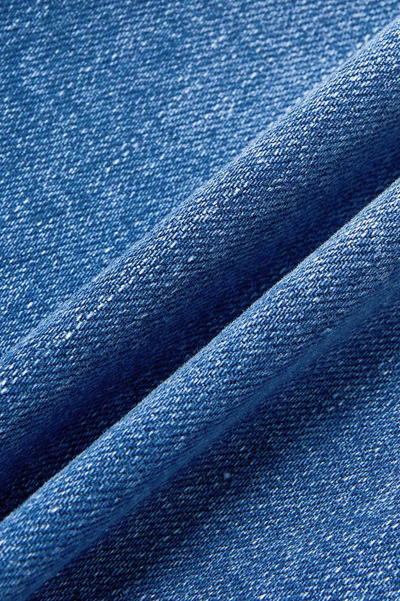 Wash Raw Hem Ripped Mid Waist Straight Leg Denim Bermuda Shorts